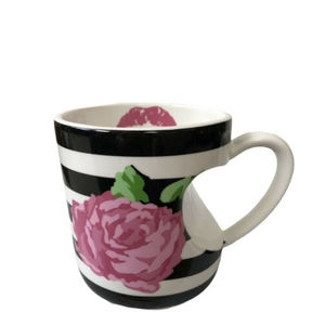 Betsey Johnson  Black / White With Heart Handle-Pink  Flower Mug Cup